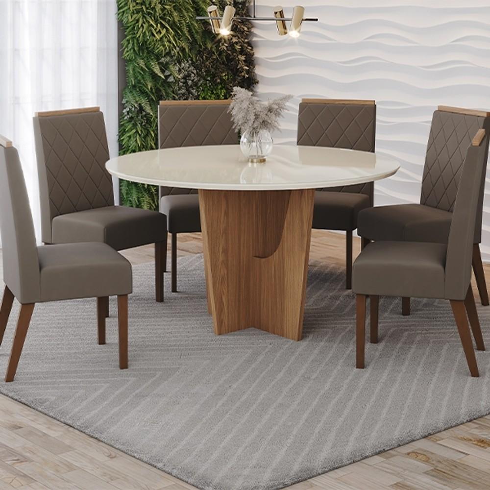 CONJUNTO COMEDOR REDONDO ARREDONDADO CON VIDRIO VERTICE SILLAS MADERA NINA HENN OFF ABB-367646