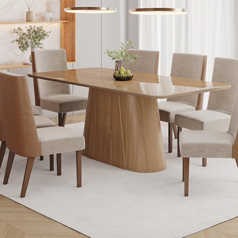 CONJUNTO COMEDOR ARREDONDADO CON VIDRIO OLIVIA SILLAS MADERA ANNE HENN NATURE/MADERA/COR ABB-369169