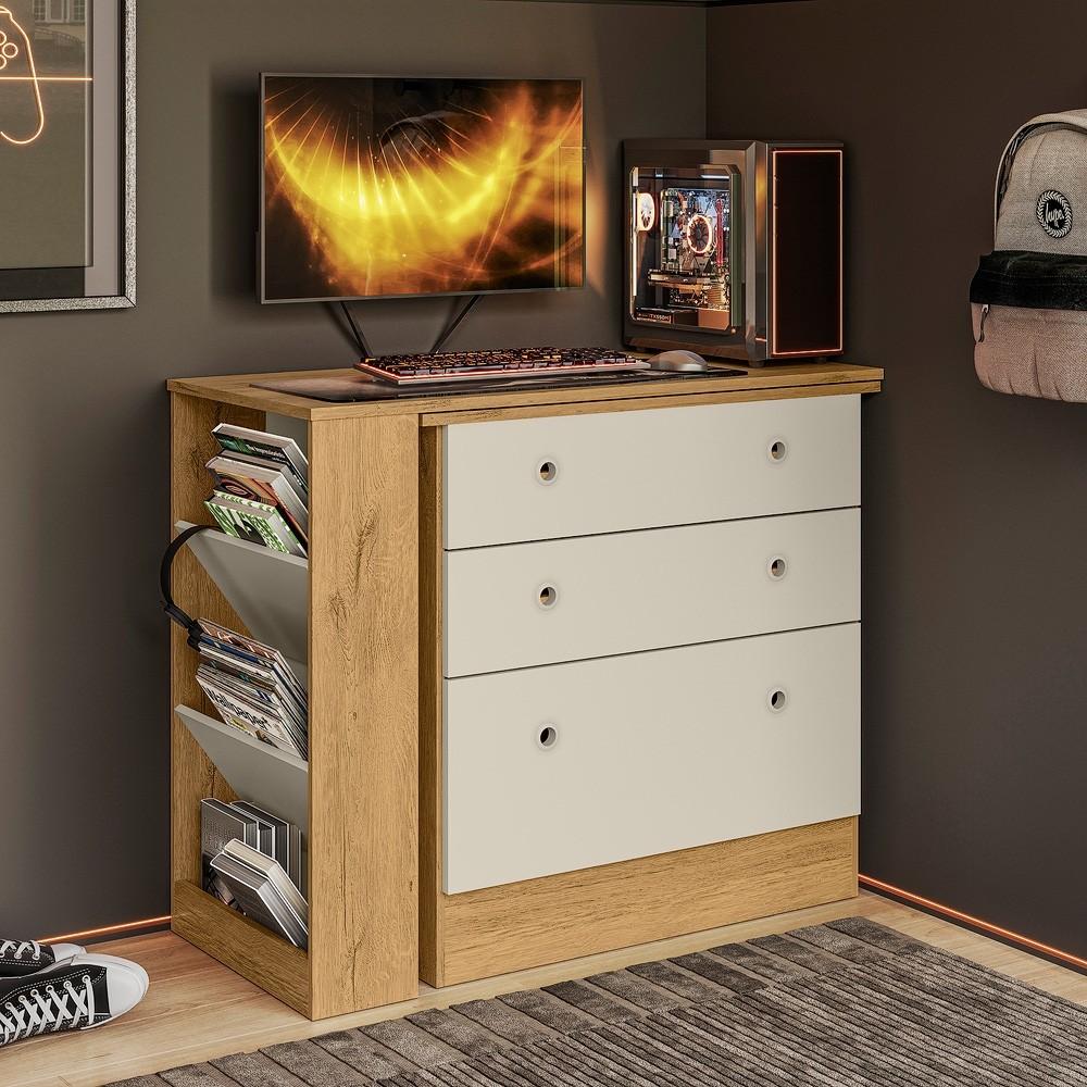 COMODA CAJONES CON MESA GIRATORIA GAMER FREIJO|OFF WHITE ABB-342933