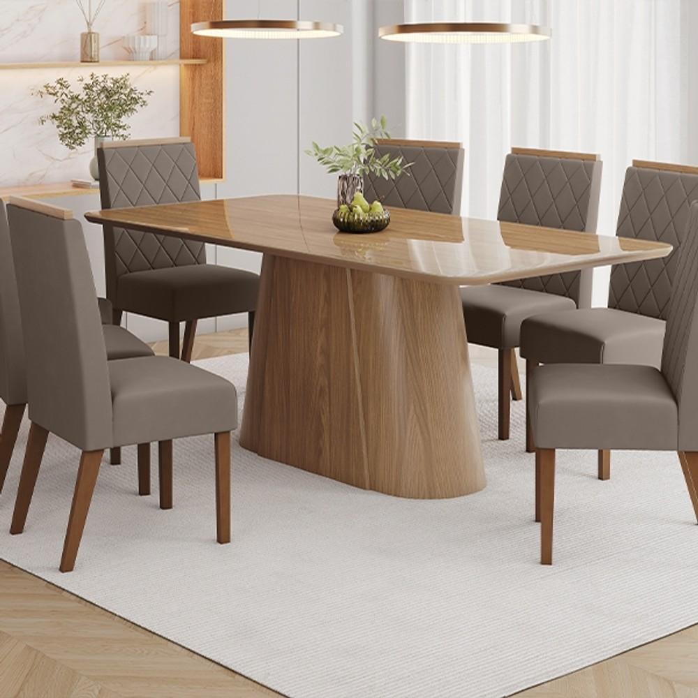 CONJUNTO COMEDOR ARREDONDADO CON VIDRIO OLIVIA SILLAS MADERA NINA HENN NATURE | TEL ABB-366632