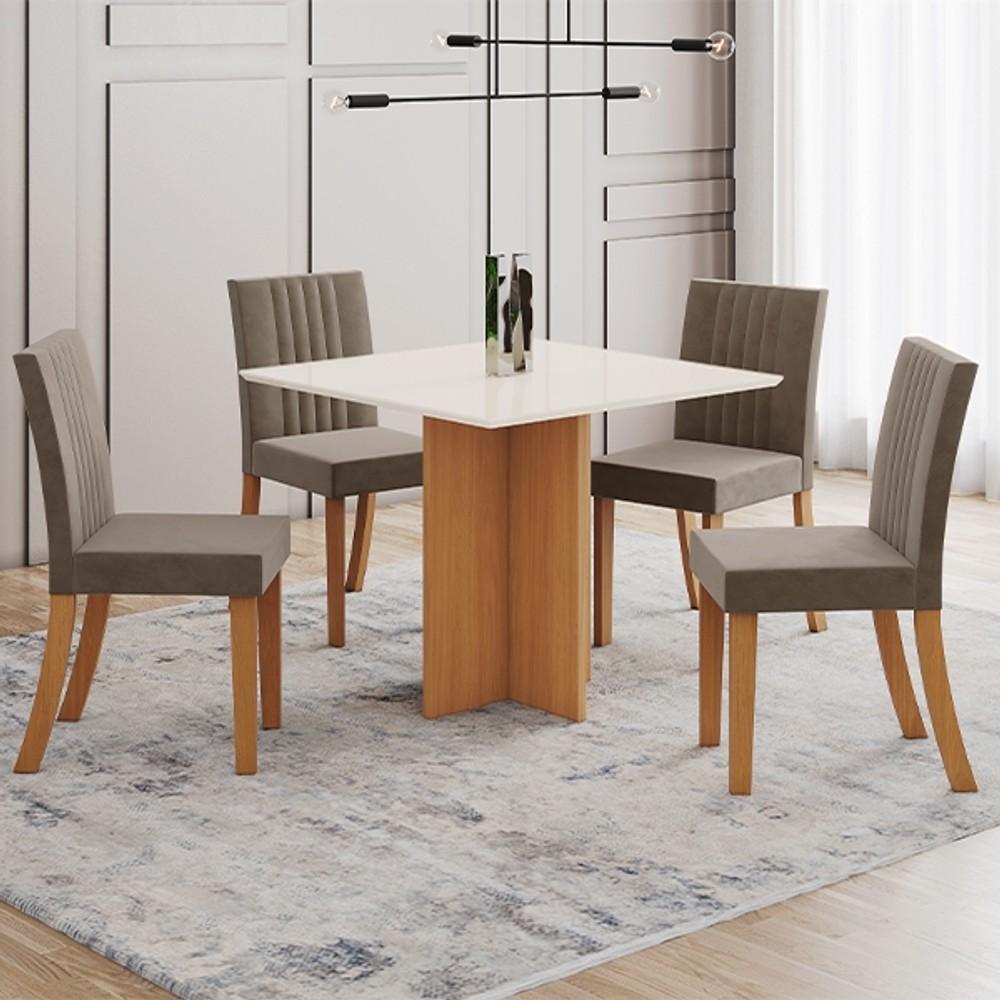 CONJUNTO COMEDOR LANA RECTO SIN VIDRIO SILLAS LILY HENN CINAMOMO|OFF WHITE | MARRON ALME ABB-369152
