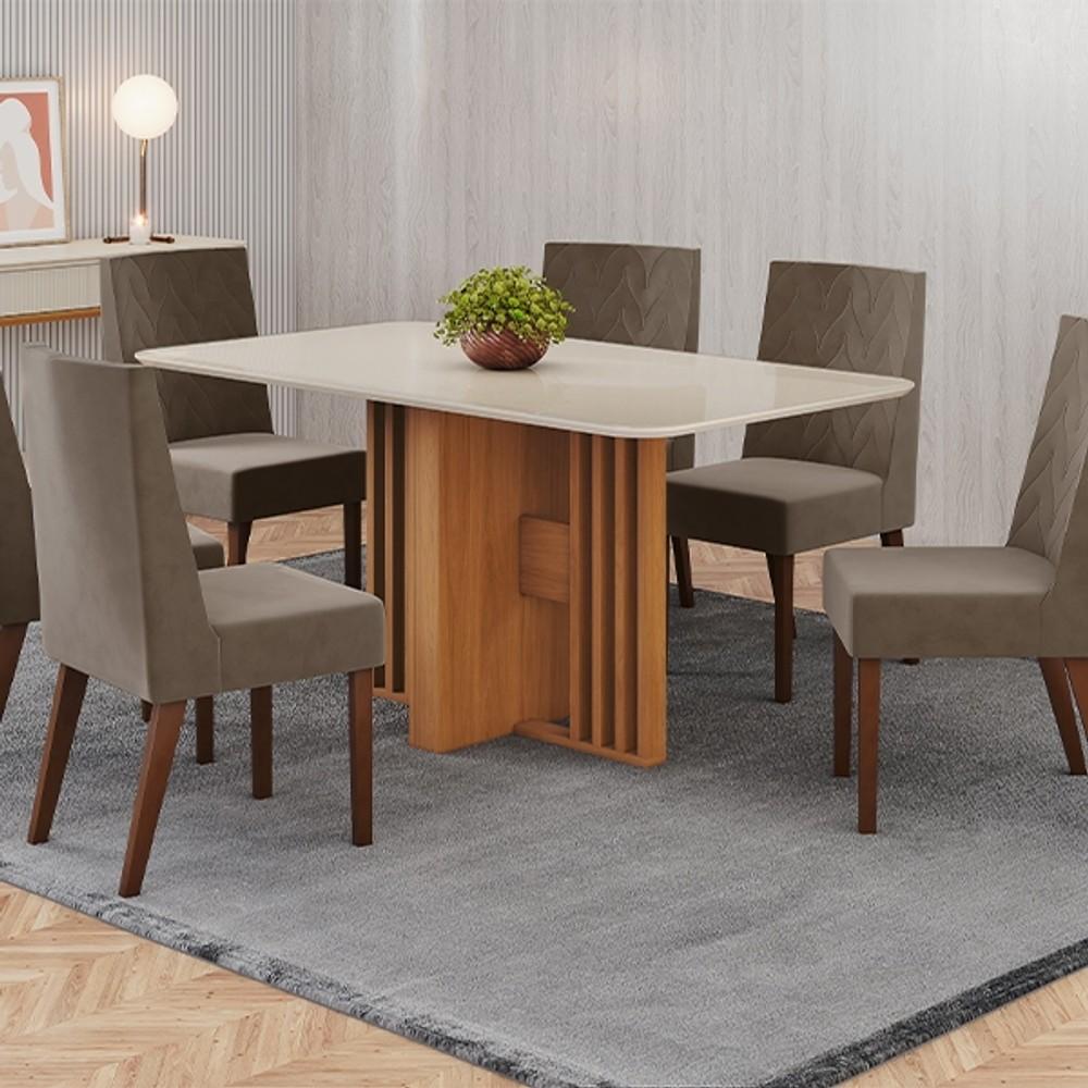 CONJUNTO COMEDOR LARAH ARREDONDAO CON VIDRIO CON SILLAS MADERA MAITE HENN CINAMOMO|M ABB-369176