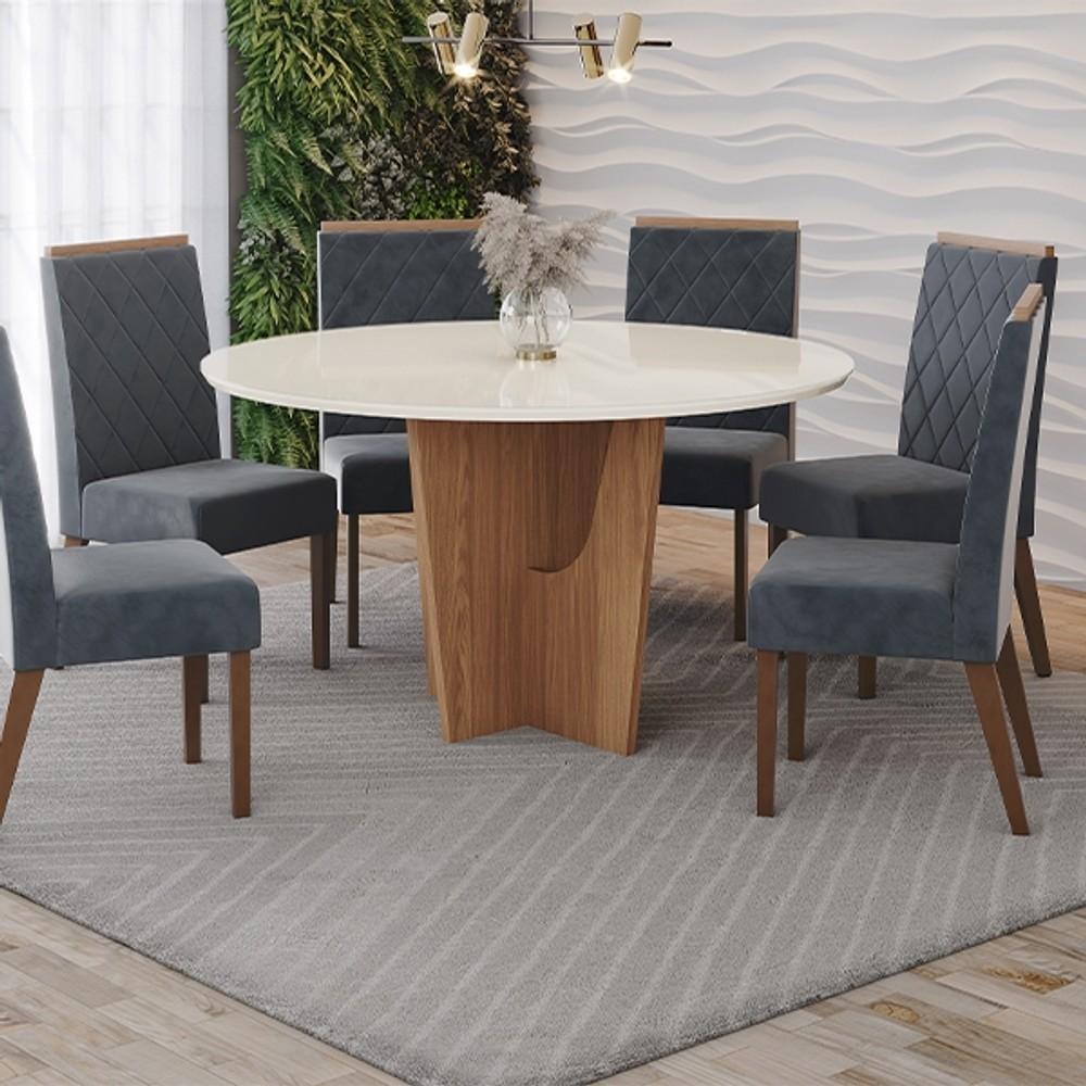CONJUNTO COMEDOR VERTICE REDONDO CON VIDRIO SILLAS MADERA NINA HENN NATURE|OFF WHIT ABB-369183