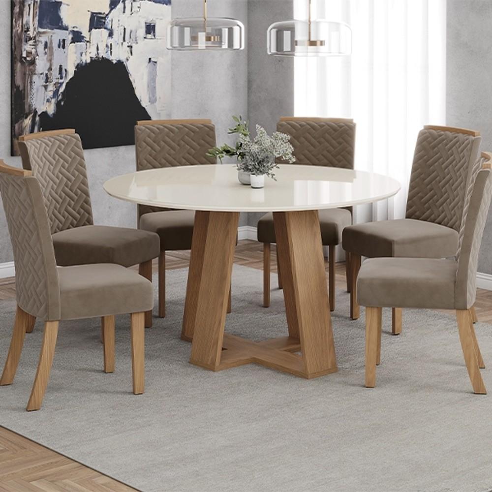 CONJUNTO COMEDOR LINS REDONDO SILLAS MALU HENN NATURE|OFF WHITE|NATURE MARRON ALMEN ABB-369206