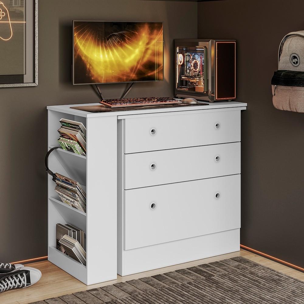 COMODA CAJONES CON MESA GIRATORIA GAMER QMOVI BLANCO ABB-342926