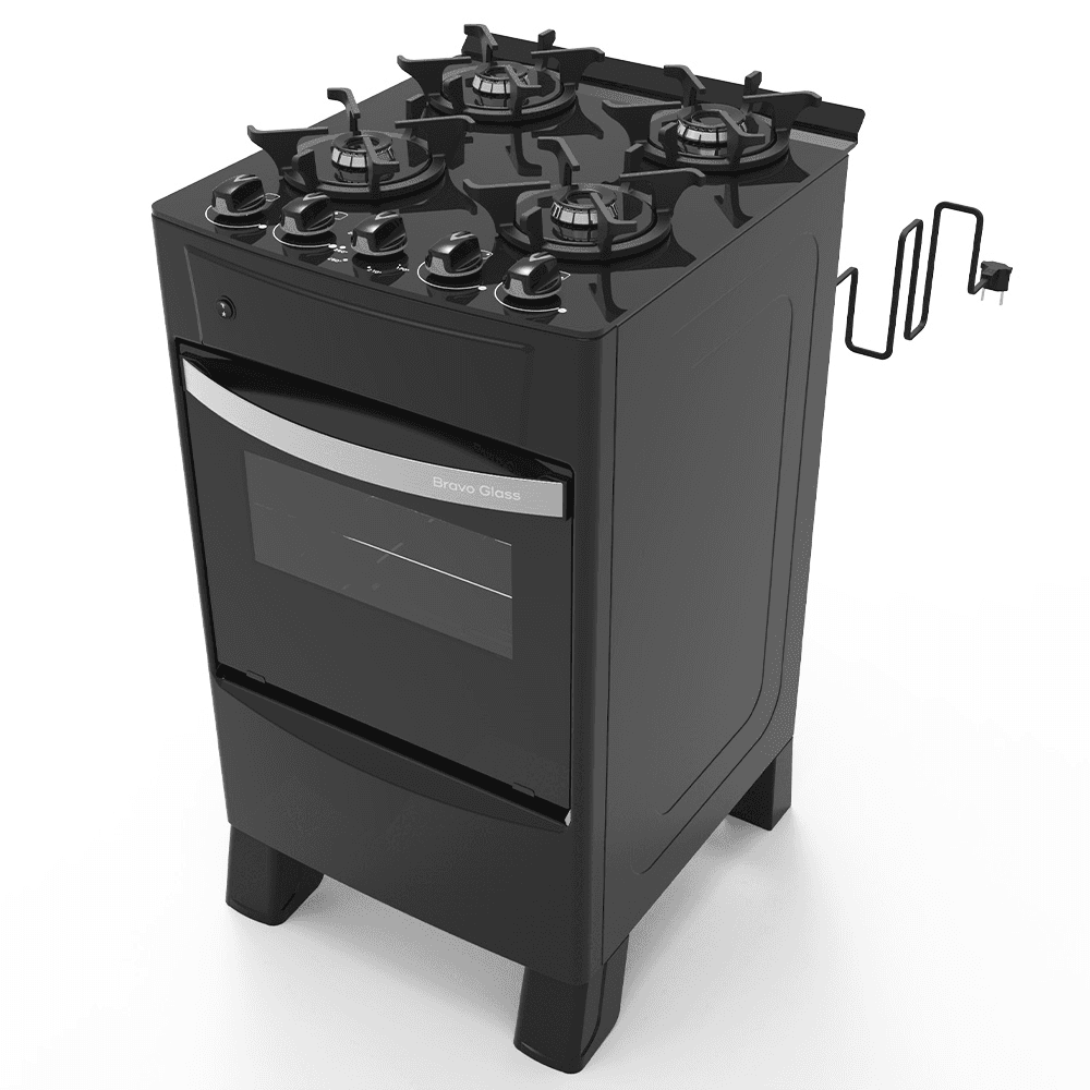 COCINA A GAS TOKYO BRAVO GLASS NEGRO 4H C/ENCENDIDO HORNO 50 LTS LIMPIA FACIL COTOBRA4HLNG-RE