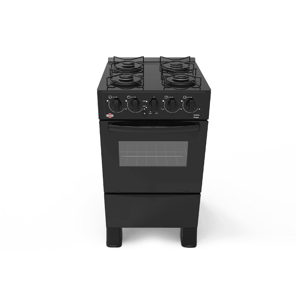 COCINA A GAS TOKYO DALLAS GLASS NEGRA 4H C/ENCENDIDO HORNO LIMPIA FACIL COTODA4HLNG-RE