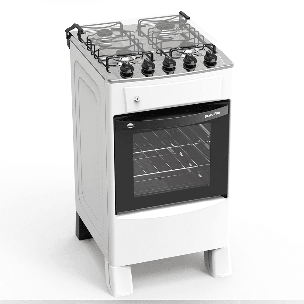 COCINA A GAS TOKYO BRAVO PLUS 4H C/ENC. BLANCA MESA INOX COMANDO SUPERIOR COTOIRP4H