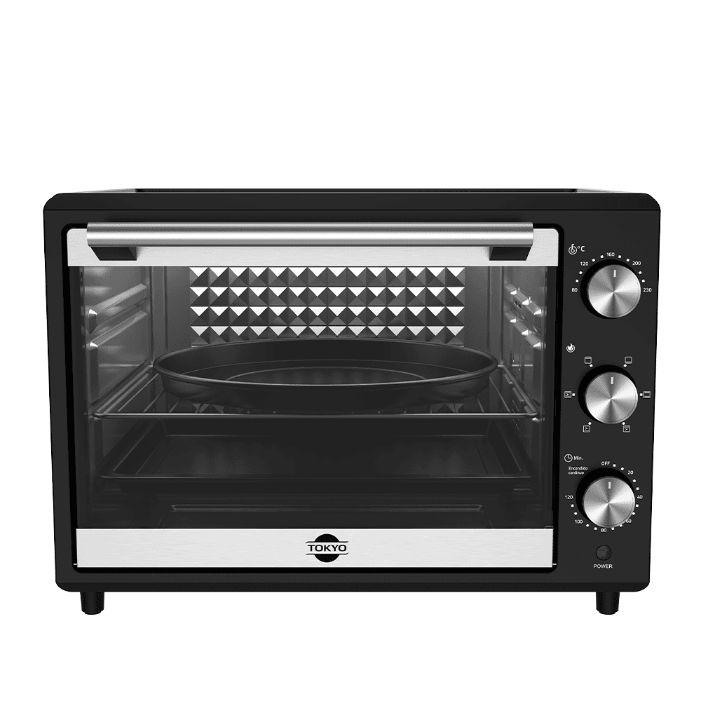 HORNO ELECTRICO TOKYO 46LTS NEGRO 1REJ/1BAND/1AGARRADERA + BANDEJA REDONDA EDTHENECO
