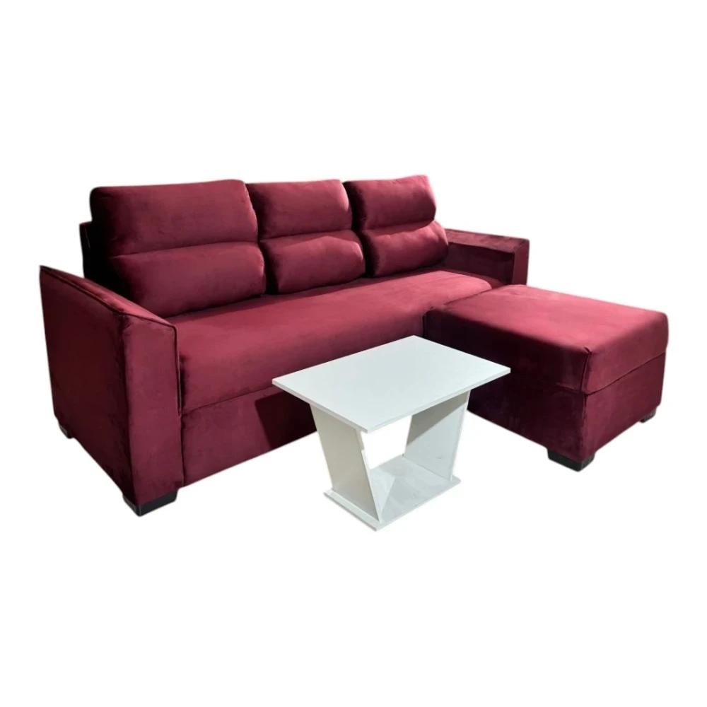 Sofá Unanime Piribebuy 3L + Puff Bordo SEL-8959ccd4