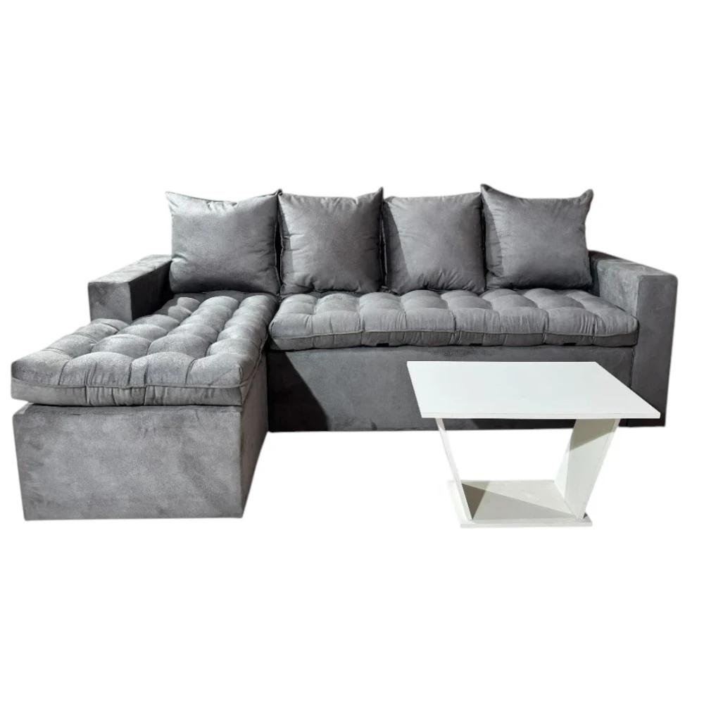 Sofá Unanime Atyra 3L + Chaise Gris SEL-8967cb03
