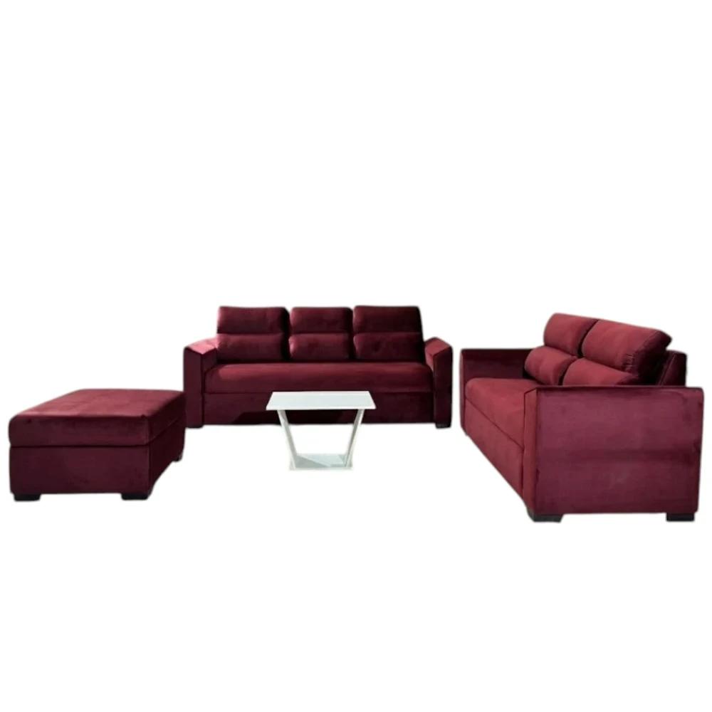 Sofá Unanime Piribebuy 3L + 2L + Puff Bordo SEL-d08ed1e0