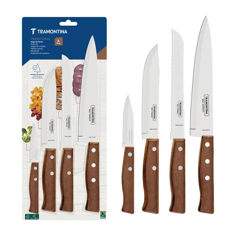 JUEGO CUCHILLO MANGO MADERA TRAMONTINA 4PZ 019 T222996 SEL-ebe1db31